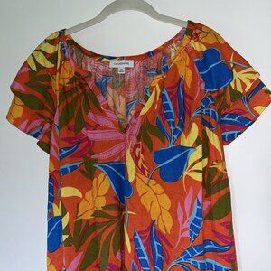 Calligraphie Women’s Top Blouse 2X Linen Blend Bright Flounce Sleeve Plus Size